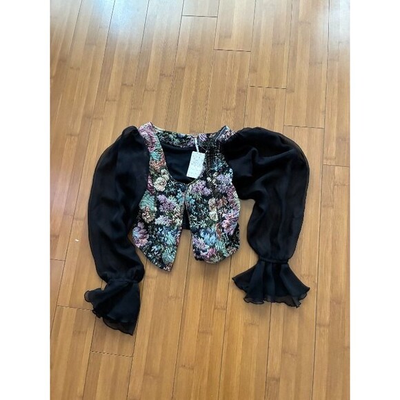 Free People Tops - Free People Gothic Faux Floral Vest Black Blouse - Women's Medium NWT